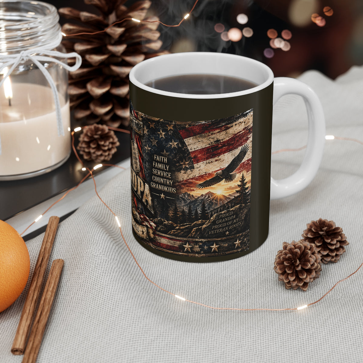 Veteran Grandpa 11oz Coffee Mug — "Some People Call Me a Veteran, But My Favorite Title Is Grandpa" Patriotic Flag Design