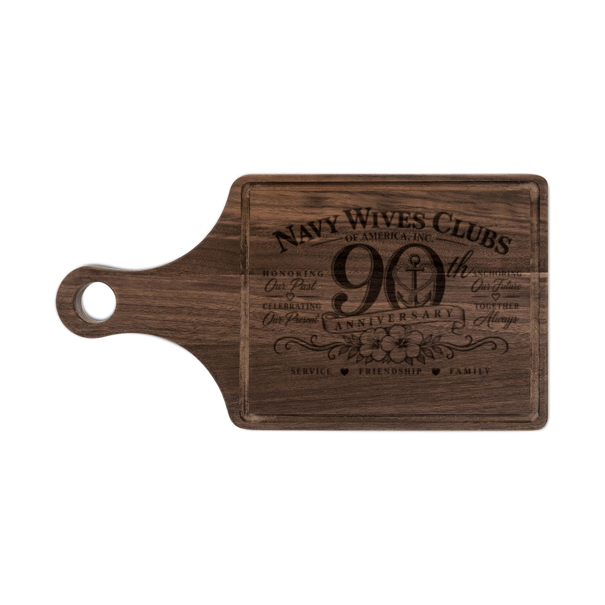 Navy Wives Club 90th Anniversary Engraved Wooden Cutting Board