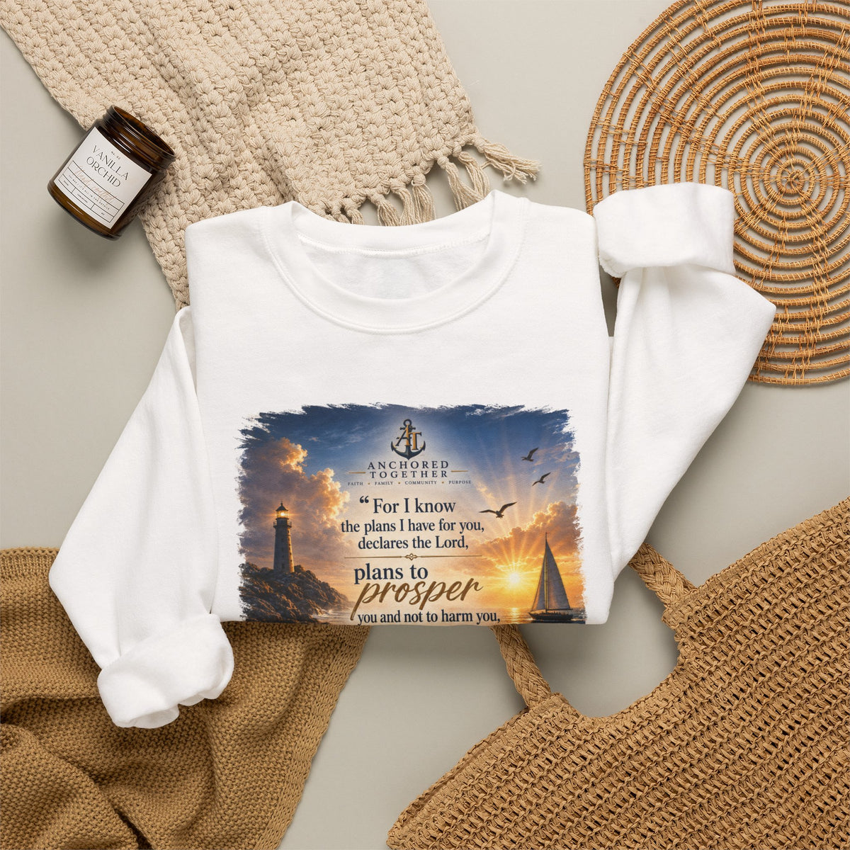 Anchored Together Nautical Faith Crewneck Sweatshirt — Military Family Gift