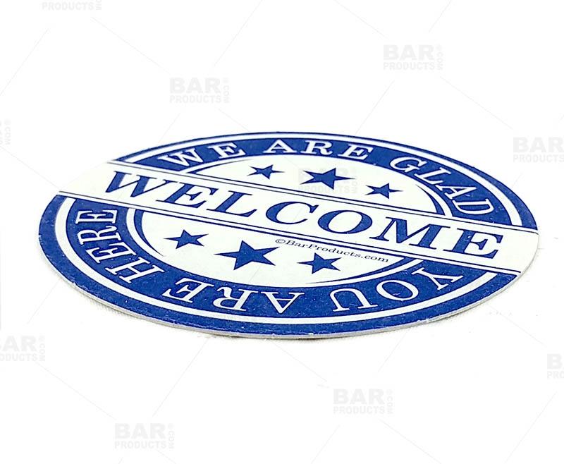 Round Drink Coasters "We Are Glad You Are Here" 3.5 inch Diameter - Pack of 250