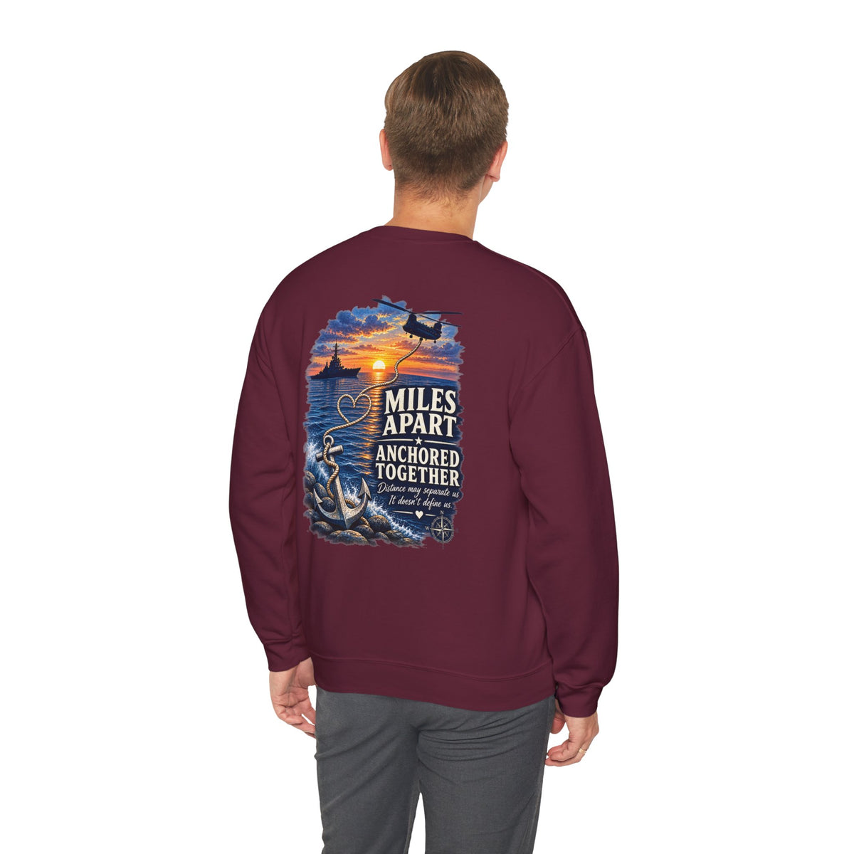 Miles Apart, Anchored Together — Marine Wife Deployment Crewneck Sweatshirt