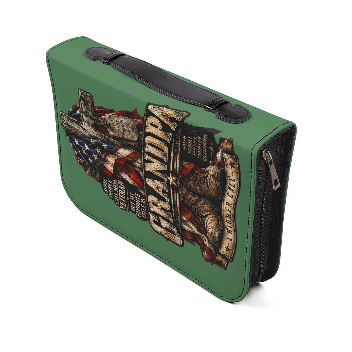 Bible Cover - "Working for Christ" / Grandpa Veteran Cross Zippered Bible Case