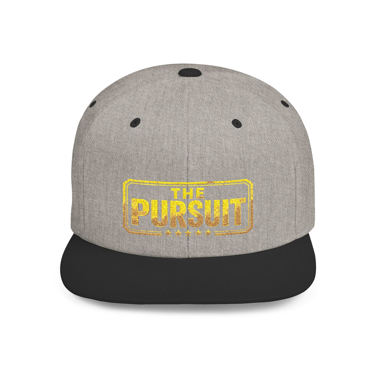 Snapback Hat — "The Pursuit" Gold Logo Flat Bill Cap