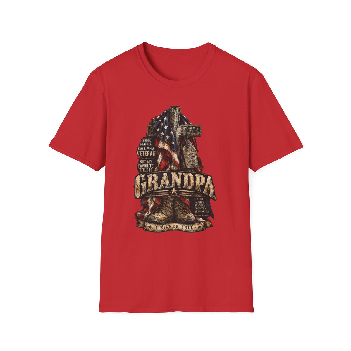 Grandpa Veteran T-Shirt – American Flag Cross Memorial Gift