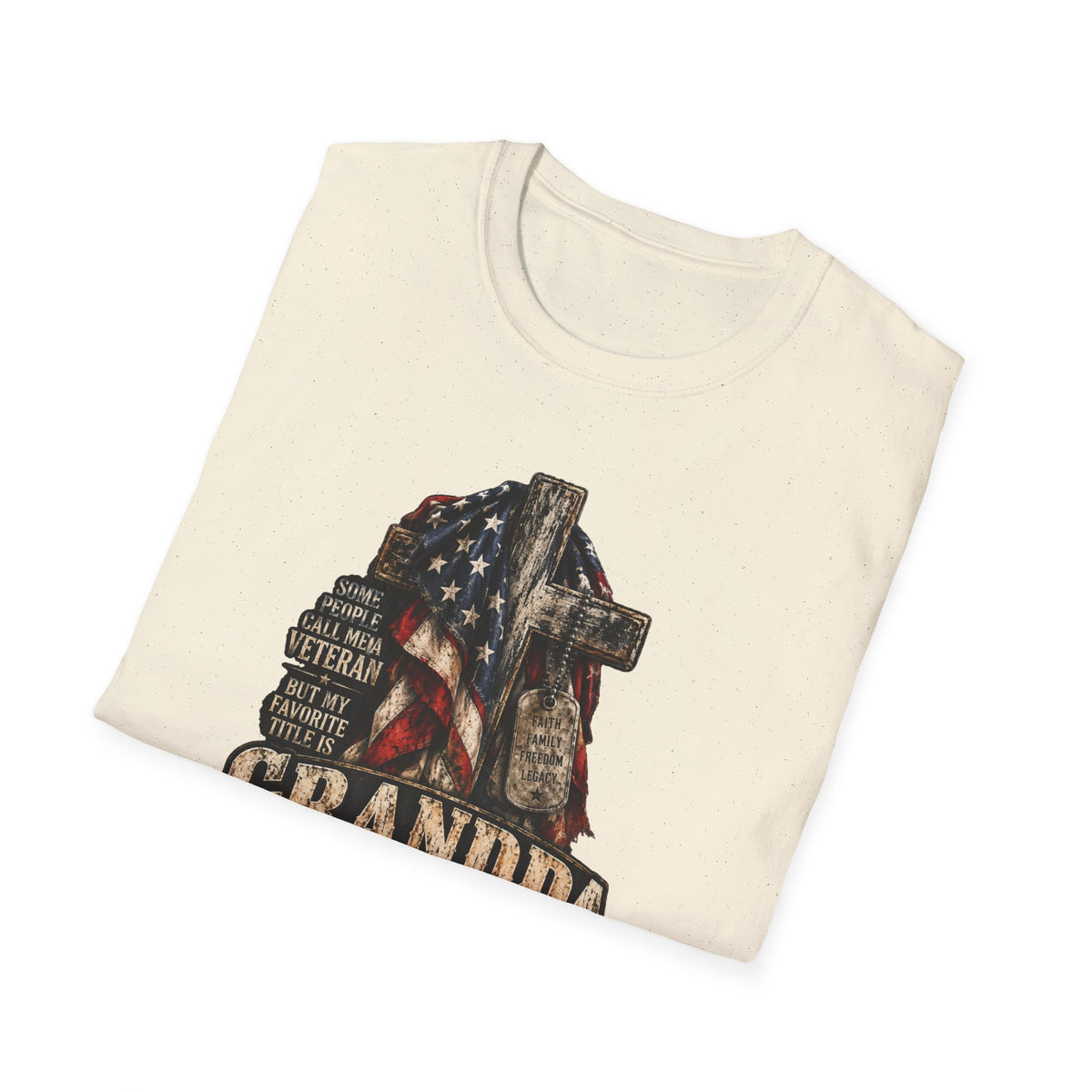 Grandpa Veteran T-Shirt – American Flag Cross Memorial Gift