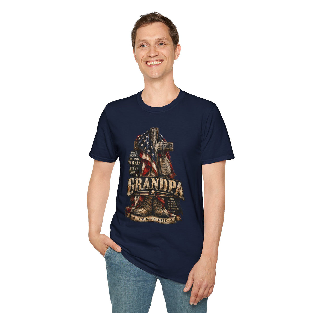 Grandpa Veteran T-Shirt – American Flag Cross Memorial Gift