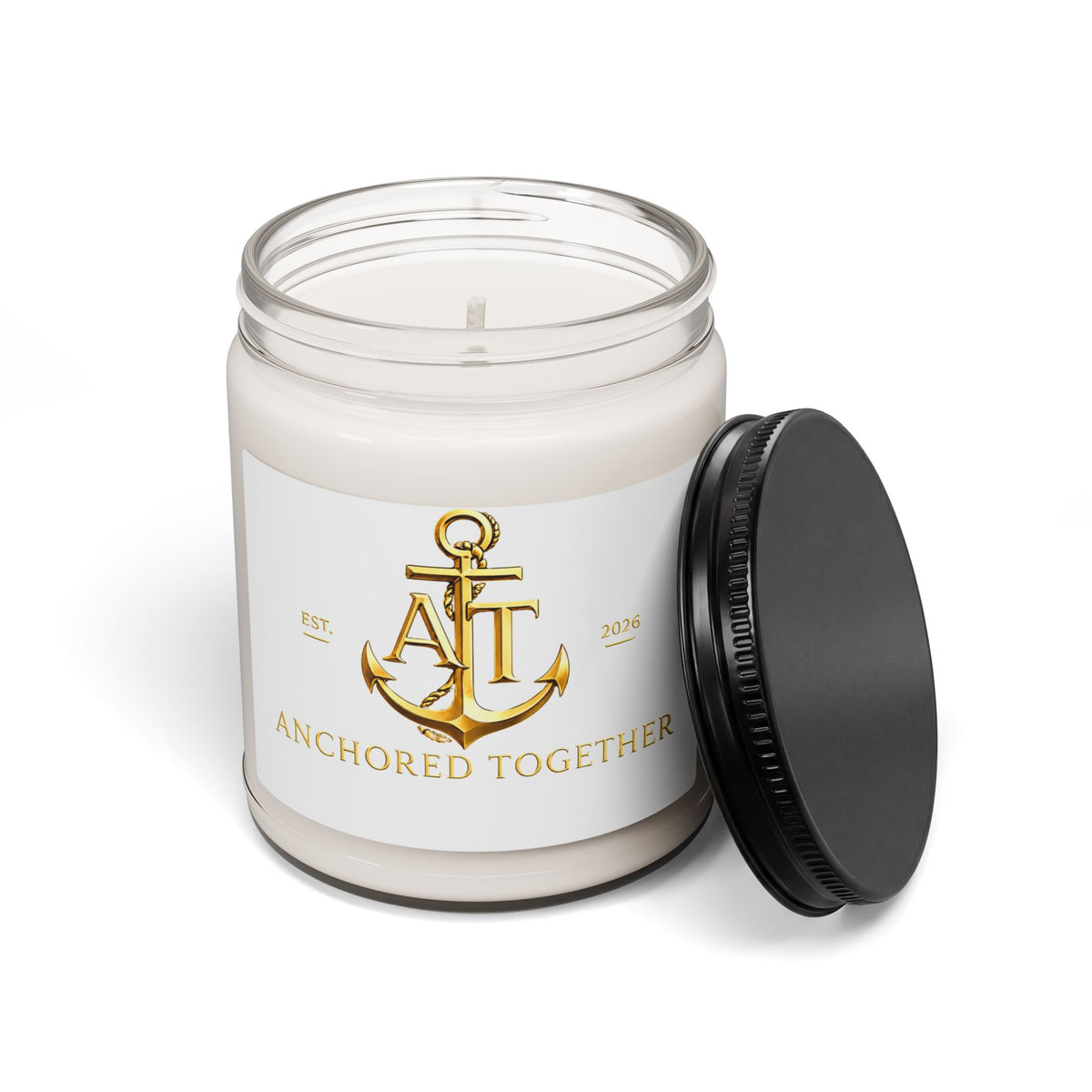 Anchored Together 9oz Scented Soy Candle — Nautical Anchor Logo Candle for Couples & Coastal Decor