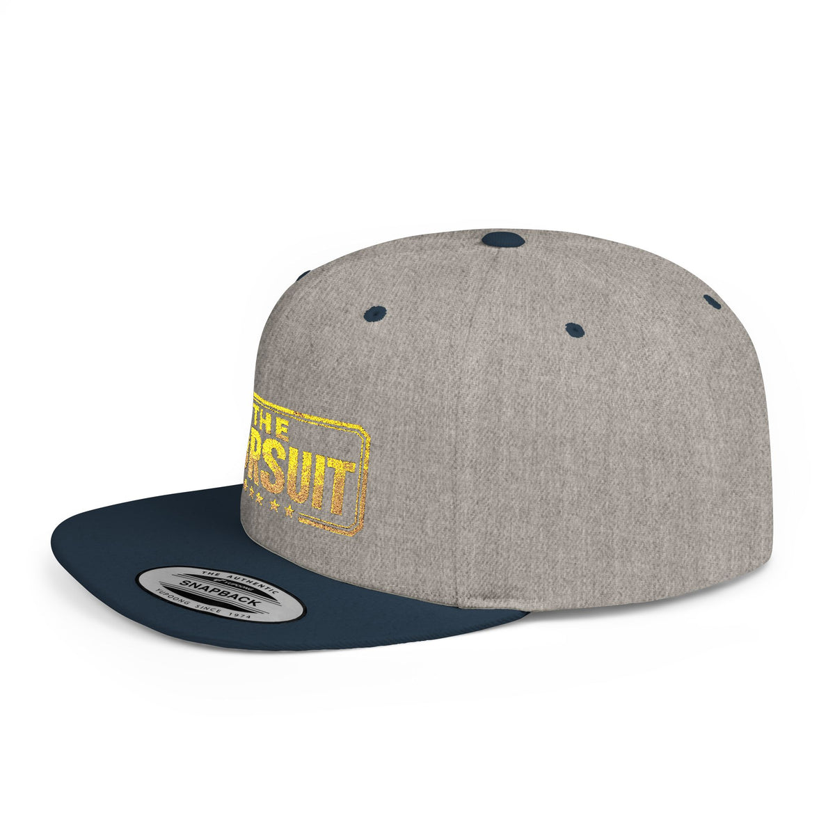 Snapback Hat — "The Pursuit" Gold Logo Flat Bill Cap