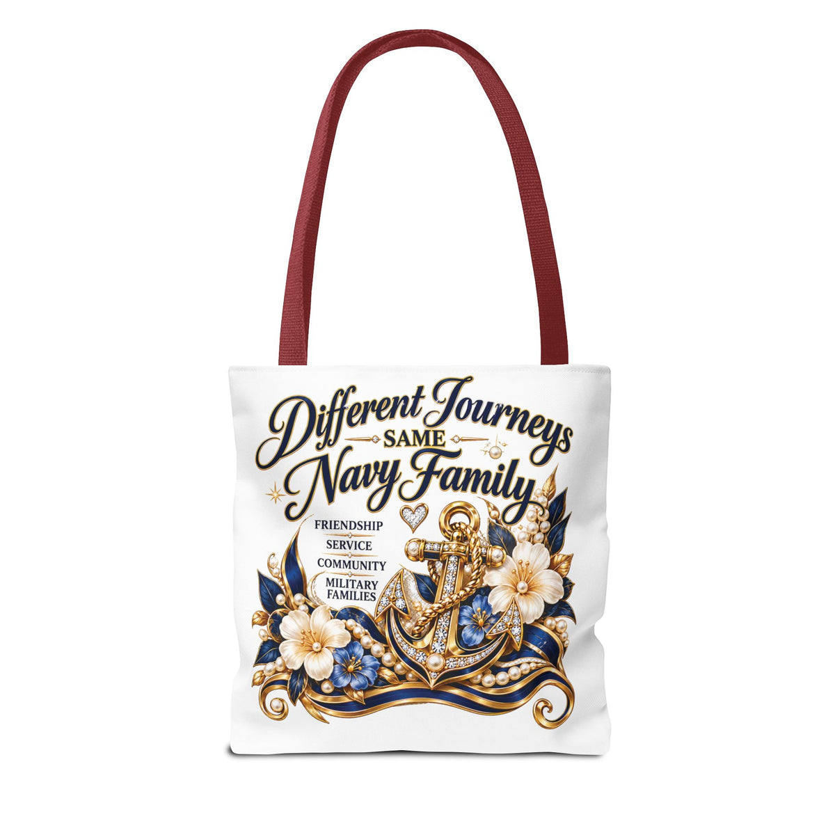 Navy Wives Club Tote Bag — 'Different Journeys, Same Navy Family' AOP Tote