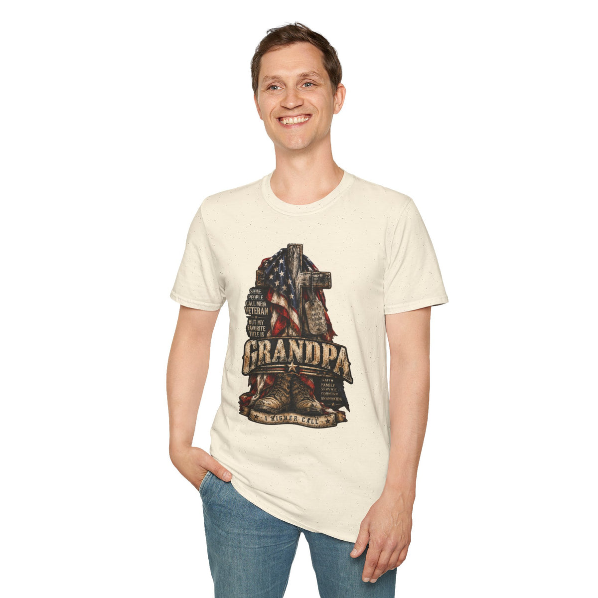 Grandpa Veteran T-Shirt – American Flag Cross Memorial Gift