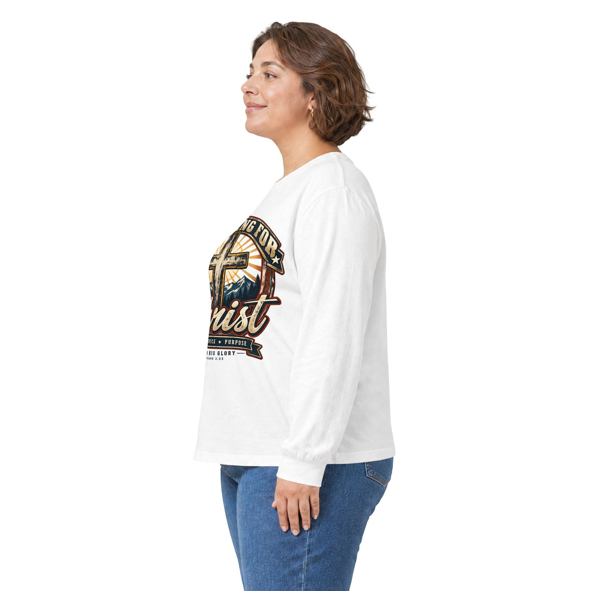 Working for Christ Long Sleeve Tee — Christian Faith Cross Shirt