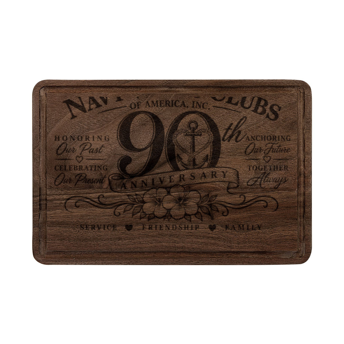 Navy Wives Club 90th Anniversary Engraved Wooden Cutting Board