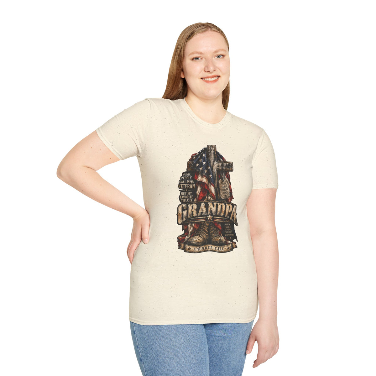 Grandpa Veteran T-Shirt – American Flag Cross Memorial Gift