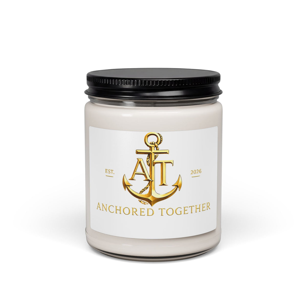 Anchored Together 9oz Scented Soy Candle — Nautical Anchor Logo Candle for Couples & Coastal Decor