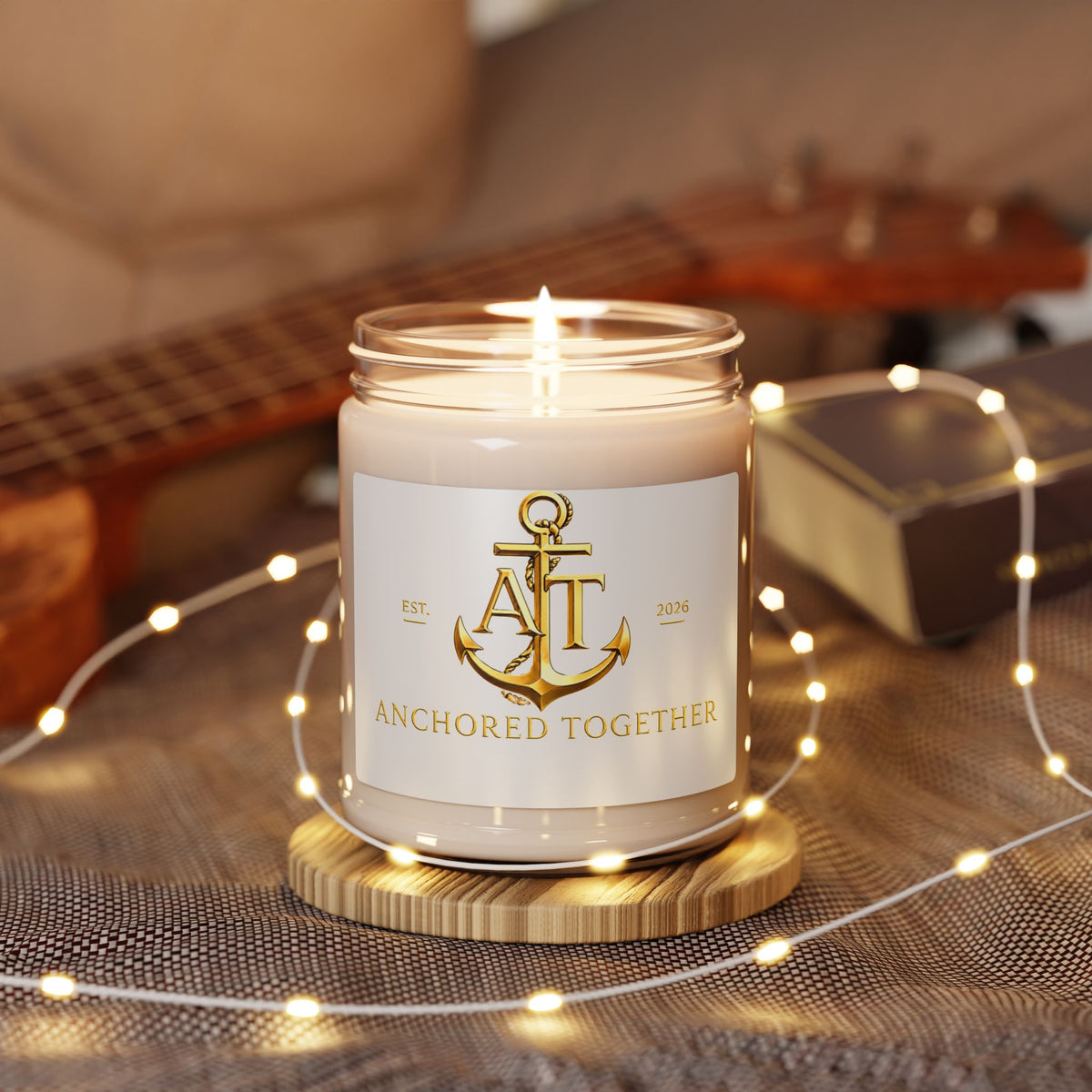 Anchored Together 9oz Scented Soy Candle — Nautical Anchor Logo Candle for Couples & Coastal Decor