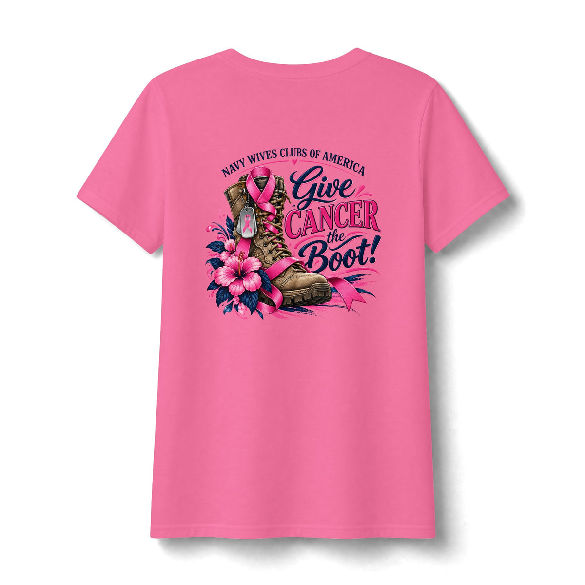 NWCA Breast Cancer Awareness V-Neck Tee — "Give Cancer the Boot" Charity Shirt