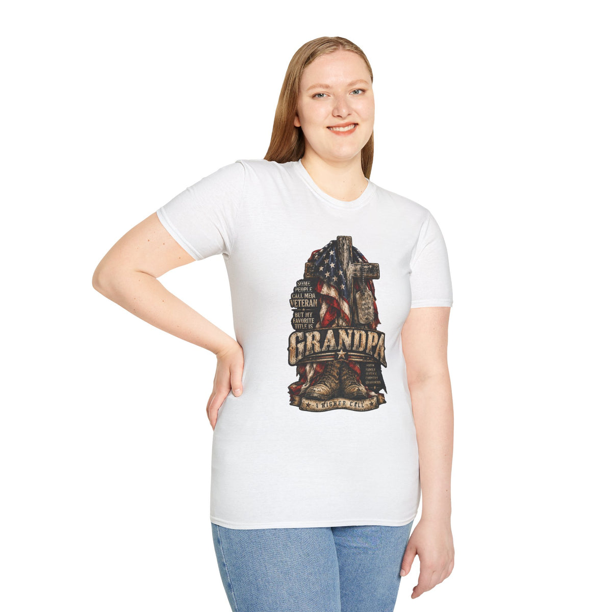 Grandpa Veteran T-Shirt – American Flag Cross Memorial Gift