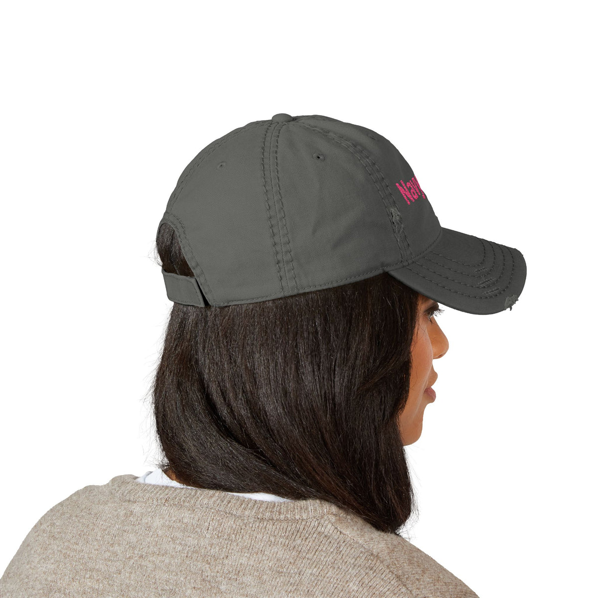 Navy Wife Distressed Dad Hat - Embroidered Pink Text
