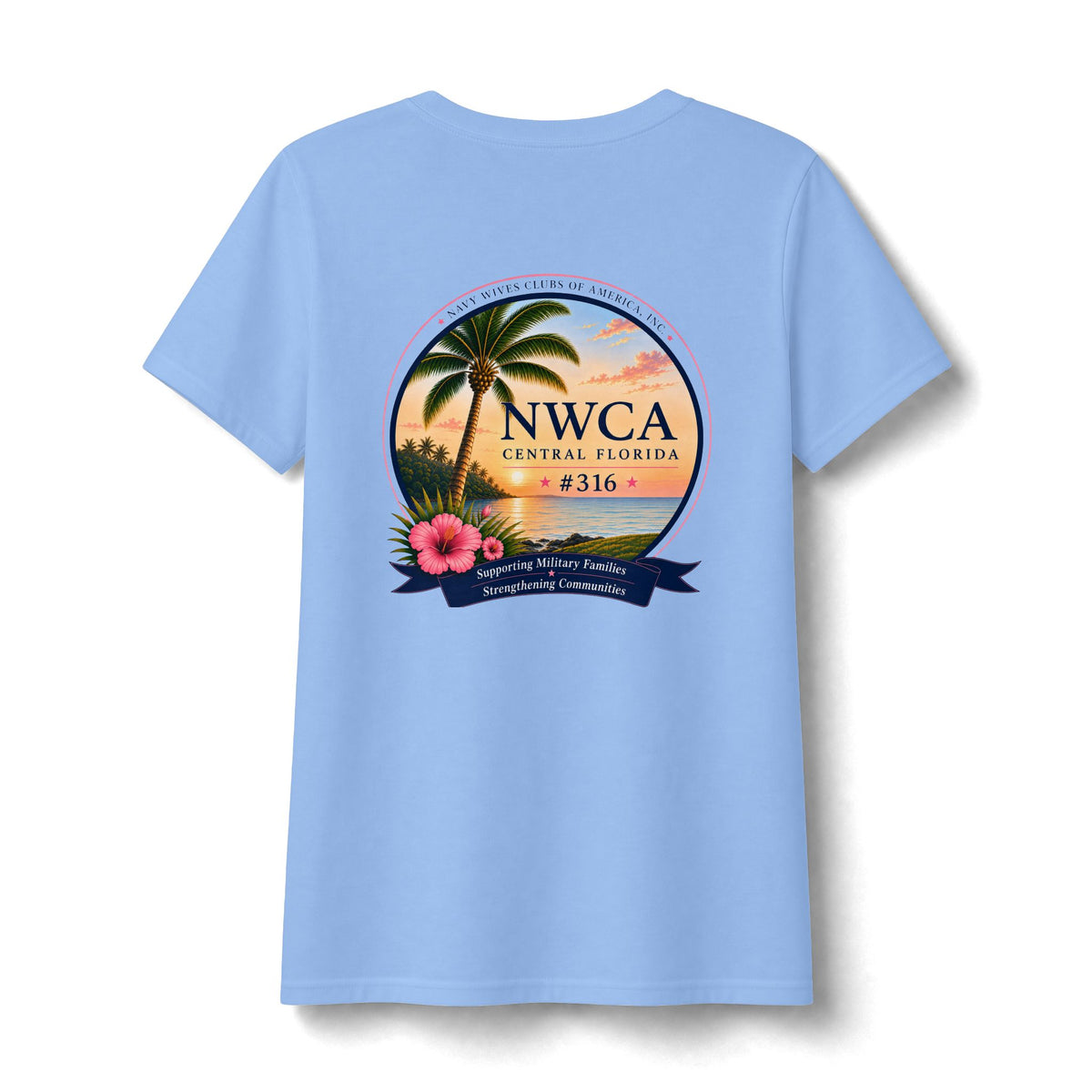 Florida NWCA Central Florida V-Neck Tee — Palm Tree Sunset Design