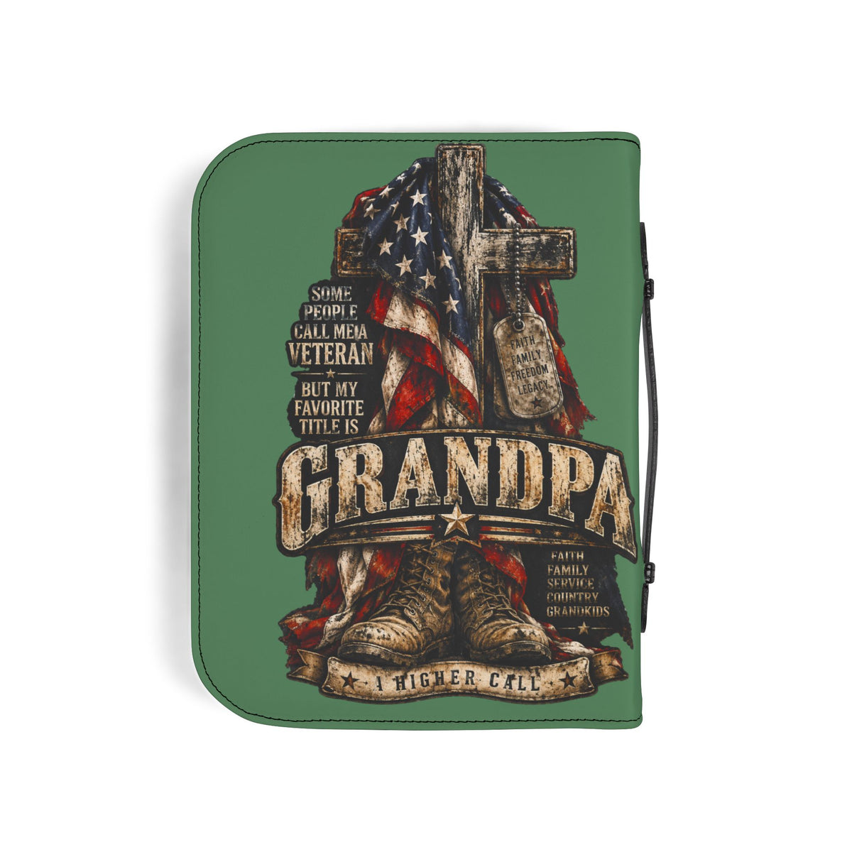 Bible Cover - "Working for Christ" / Grandpa Veteran Cross Zippered Bible Case