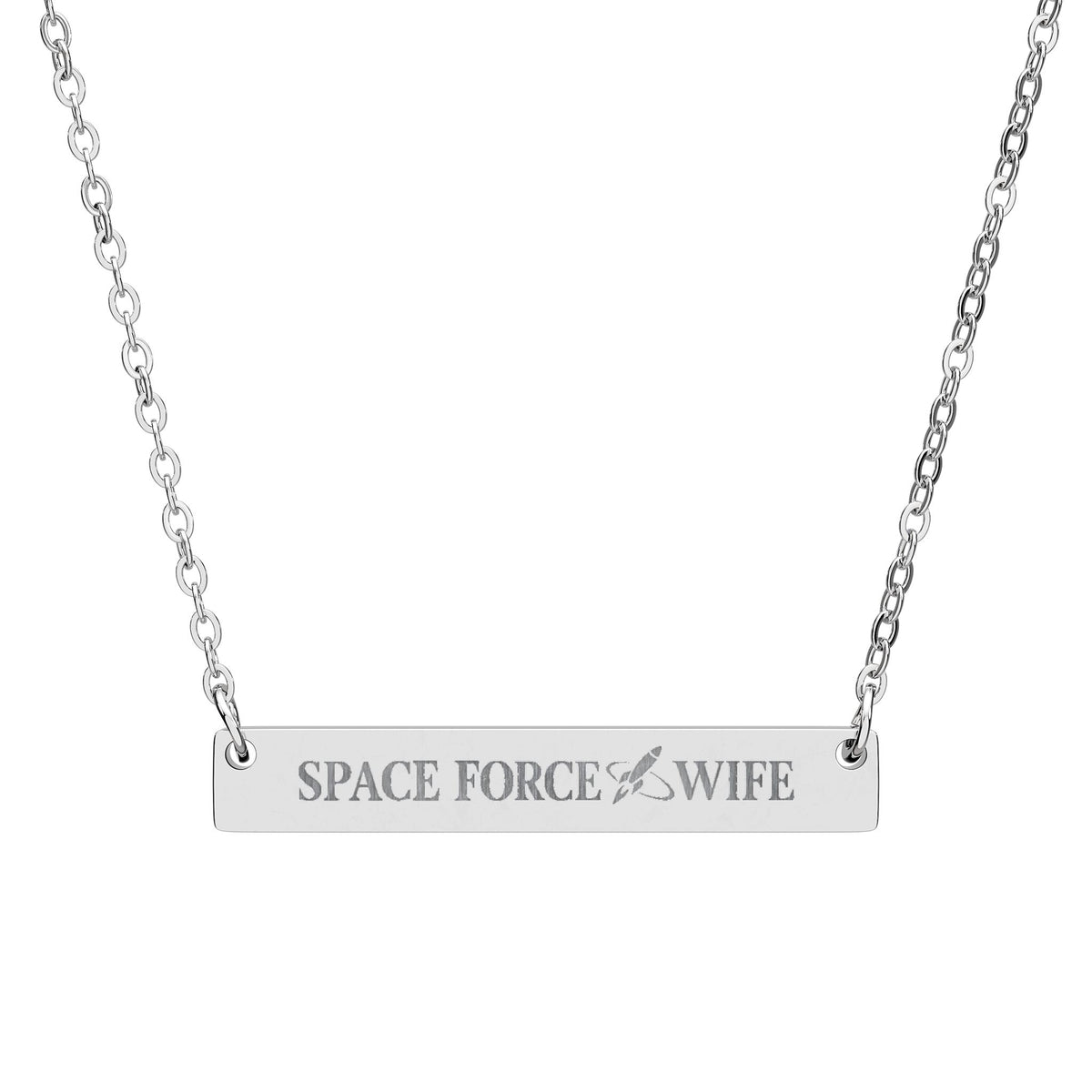 Engraved 'Space Force Wife' Bar Necklace