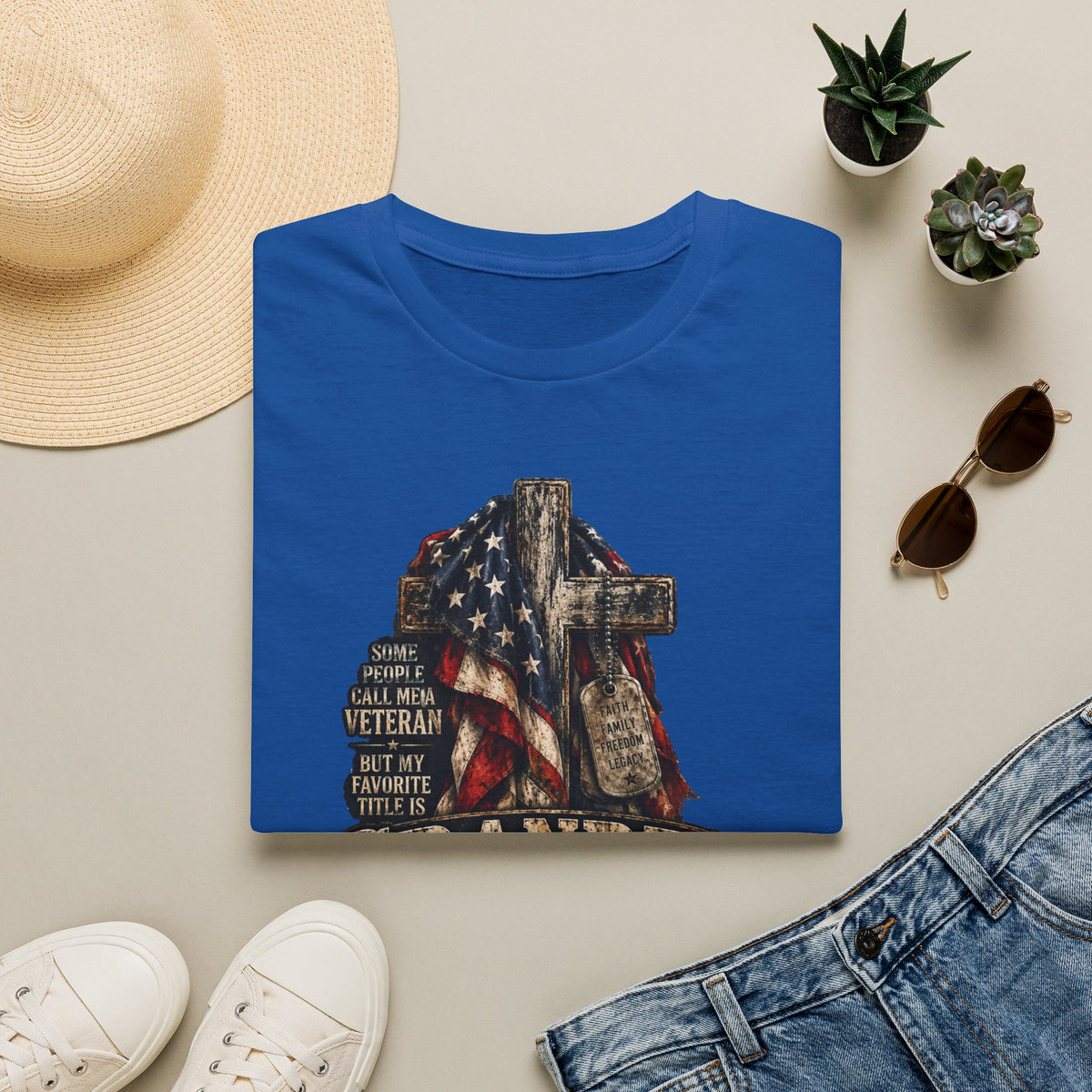 Grandpa Veteran T-Shirt – American Flag Cross Memorial Gift