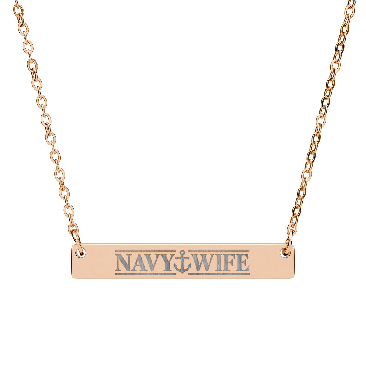 Navy Wife Engraved Bar Necklace — Personalized Military Anchor Pendant