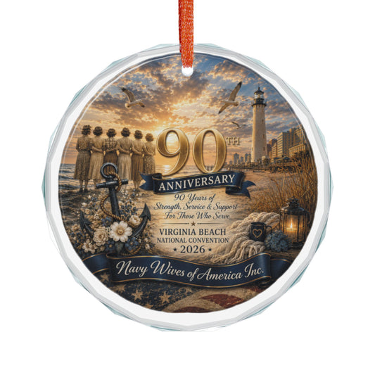 NWCA 90th Anniversary Virginia Beach Glass Ornament — Commemorative Nautical Holiday Keepsake