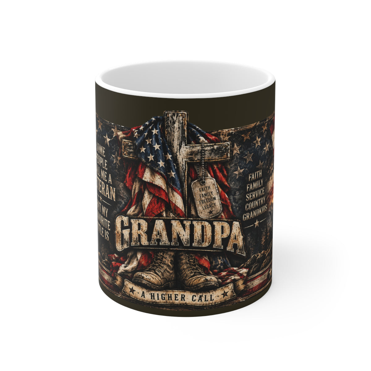 Veteran Grandpa 11oz Coffee Mug — "Some People Call Me a Veteran, But My Favorite Title Is Grandpa" Patriotic Flag Design