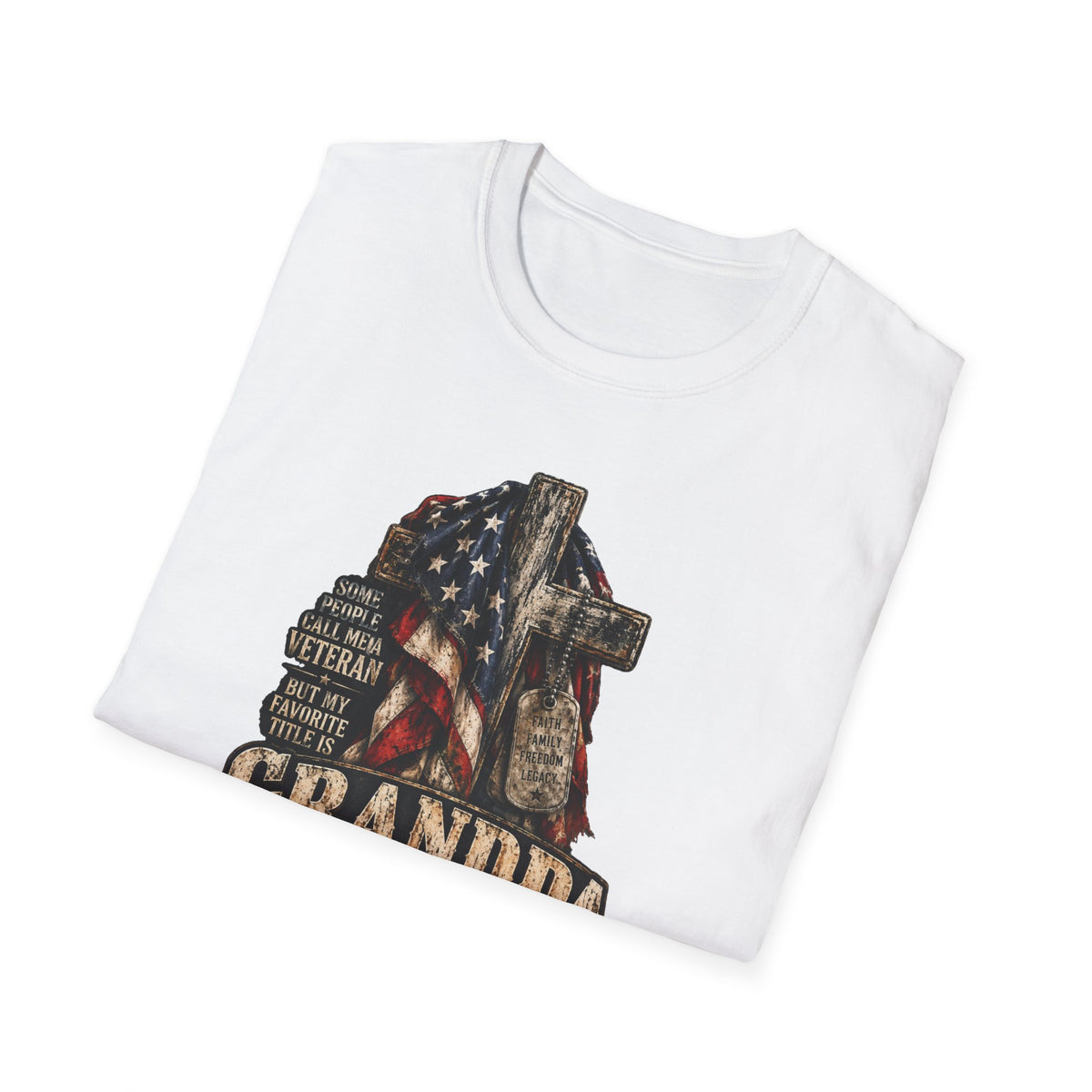 Grandpa Veteran T-Shirt – American Flag Cross Memorial Gift