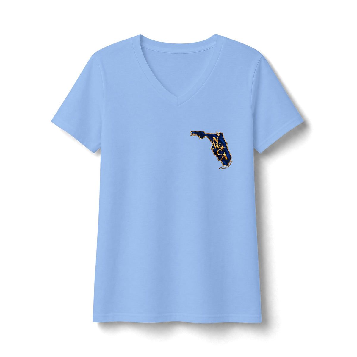 NWCA Central Florida V-Neck Tee — Tropical Palm Sunset Design