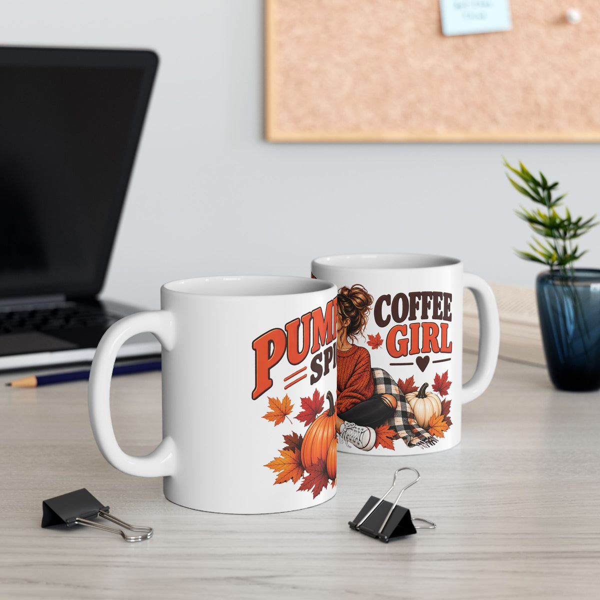 Pumpkin Spice Coffee Mug — Cozy Fall Woman Drinking Coffee (11oz & 15oz)