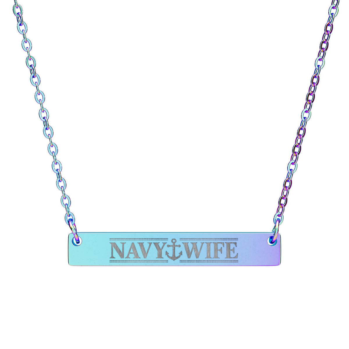 Navy Wife Engraved Bar Necklace — Personalized Military Anchor Pendant