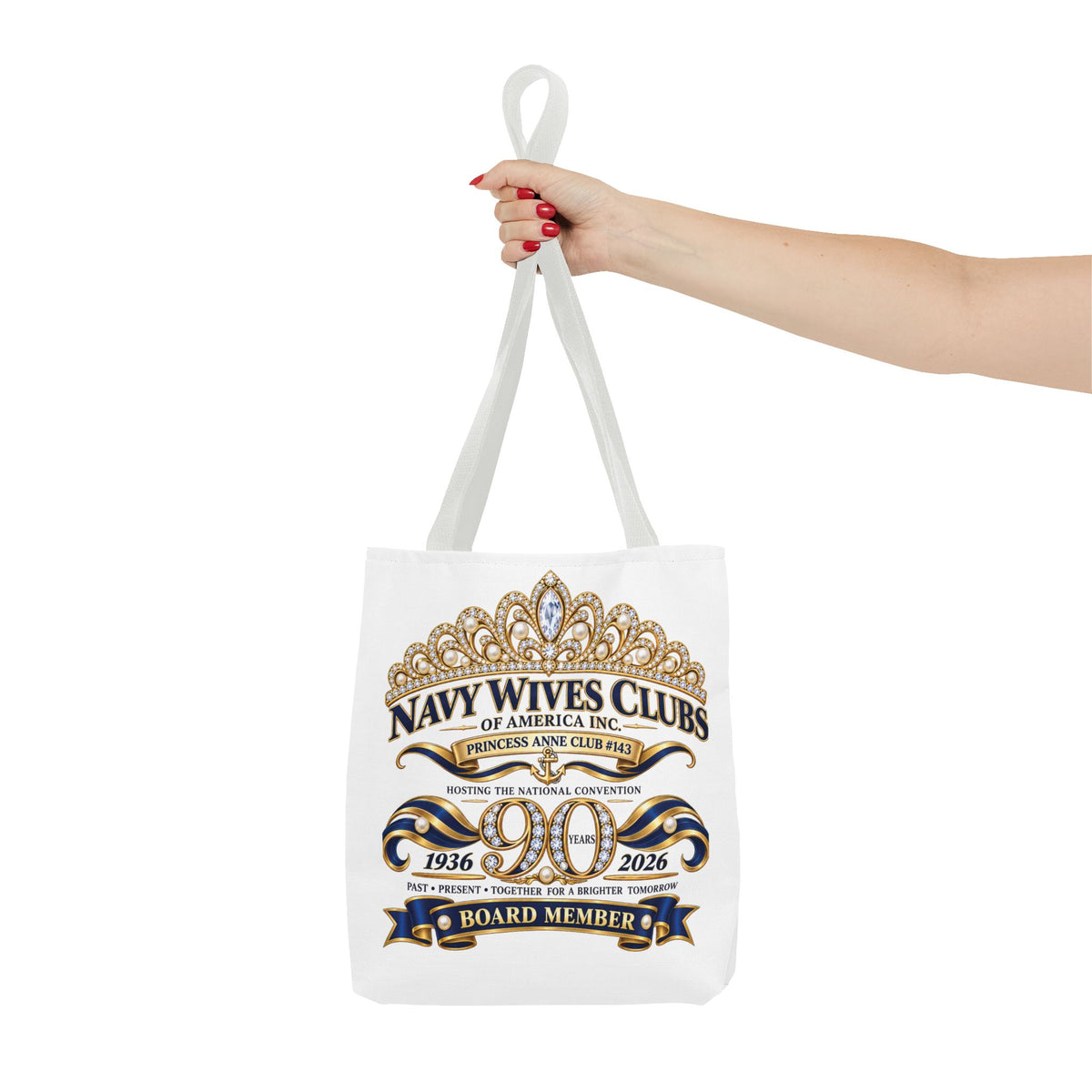 Navy Wives Club Tote Bag — 'Different Journeys, Same Navy Family' AOP Tote
