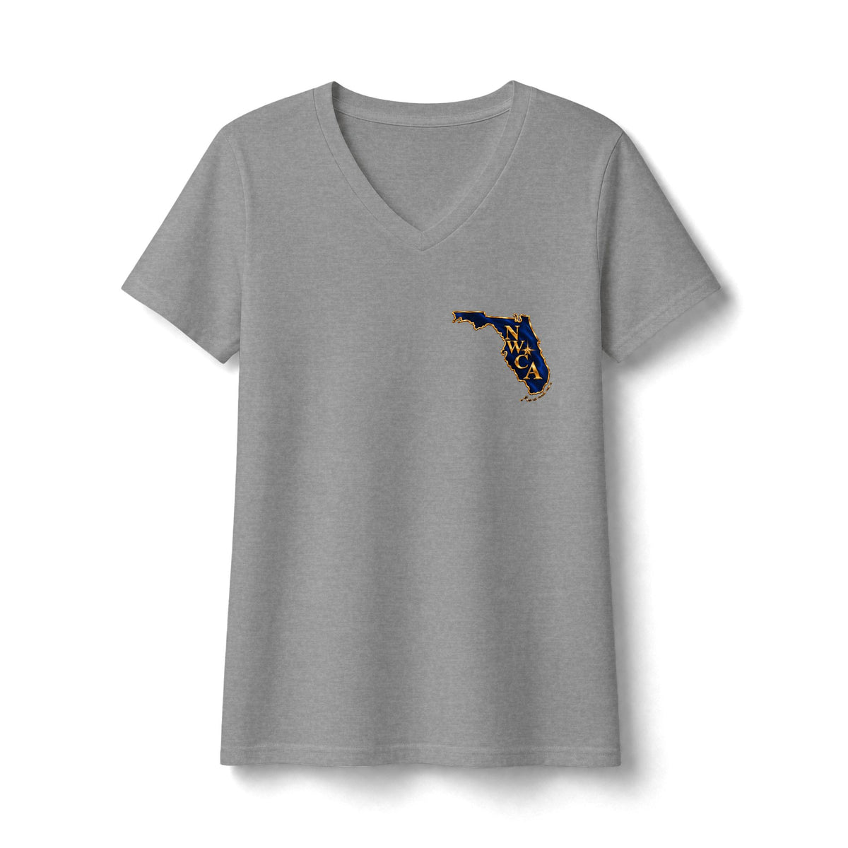 NWCA Central Florida V-Neck Tee — Tropical Palm Sunset Design