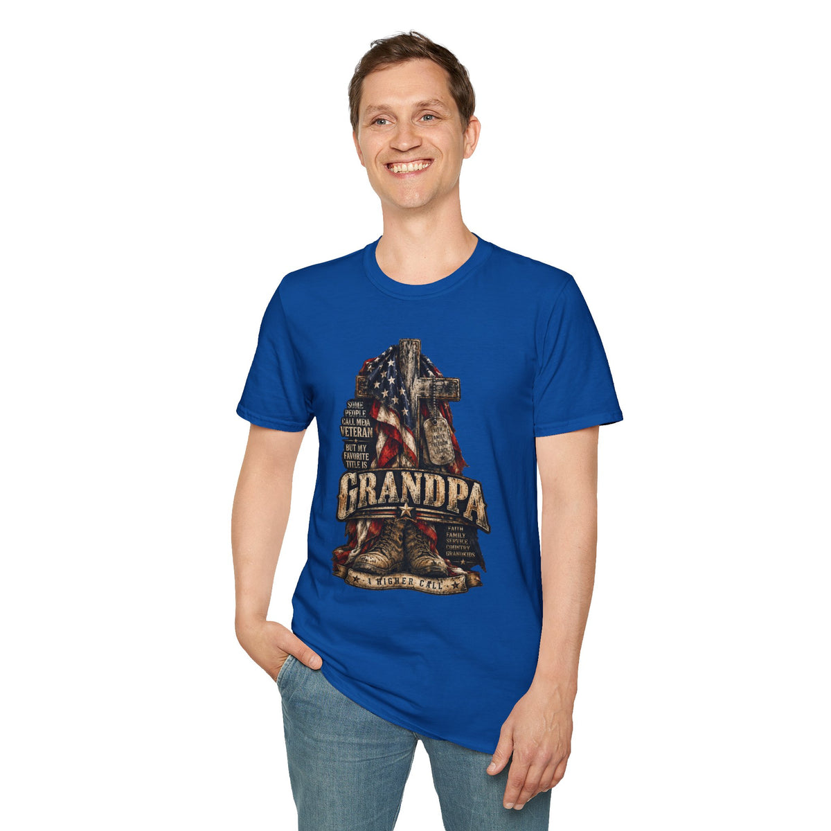 Grandpa Veteran T-Shirt – American Flag Cross Memorial Gift