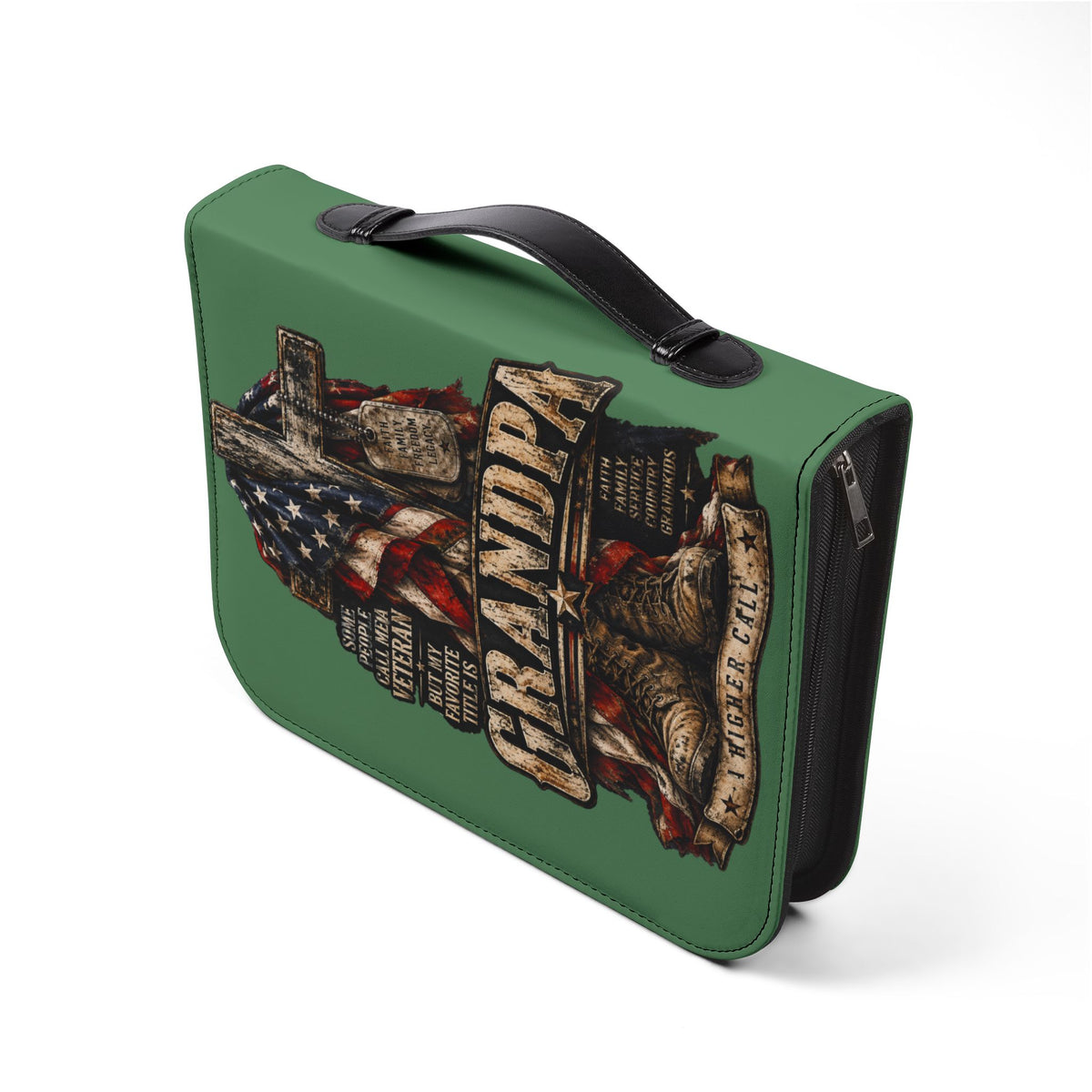 Bible Cover - "Working for Christ" / Grandpa Veteran Cross Zippered Bible Case