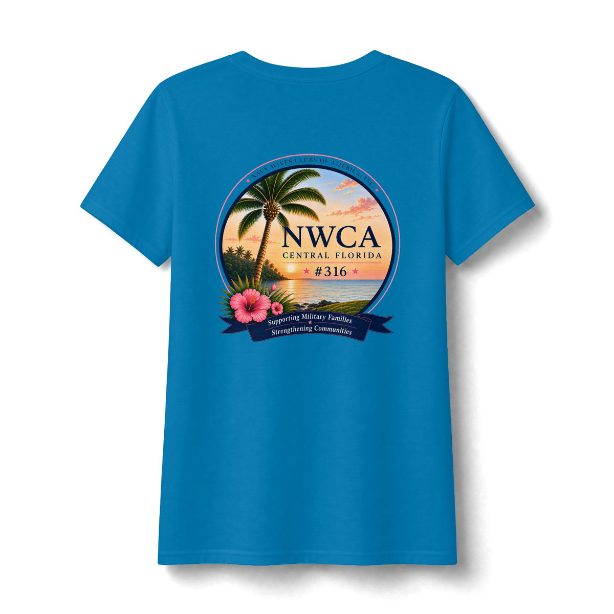 NWCA Central Florida V-Neck Tee — Tropical Palm Sunset Design