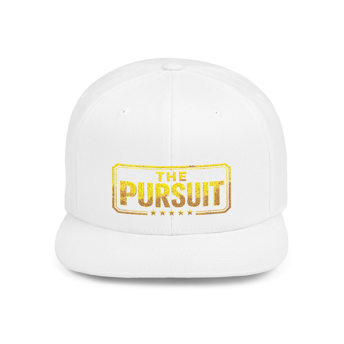 Snapback Hat — "The Pursuit" Gold Logo Flat Bill Cap