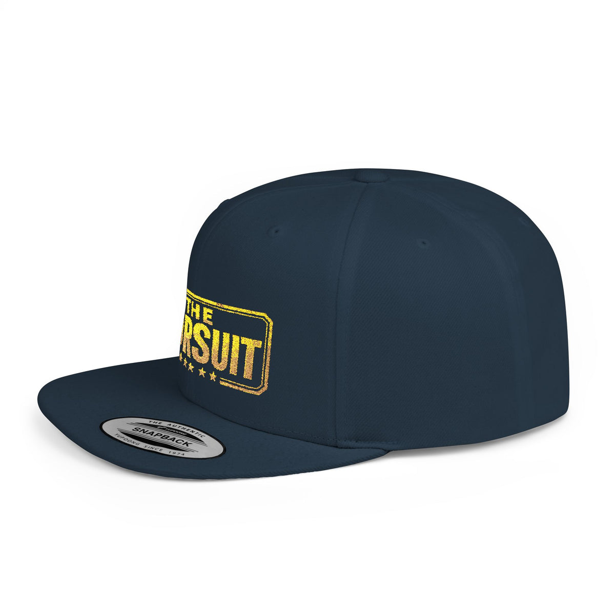 Snapback Hat — "The Pursuit" Gold Logo Flat Bill Cap