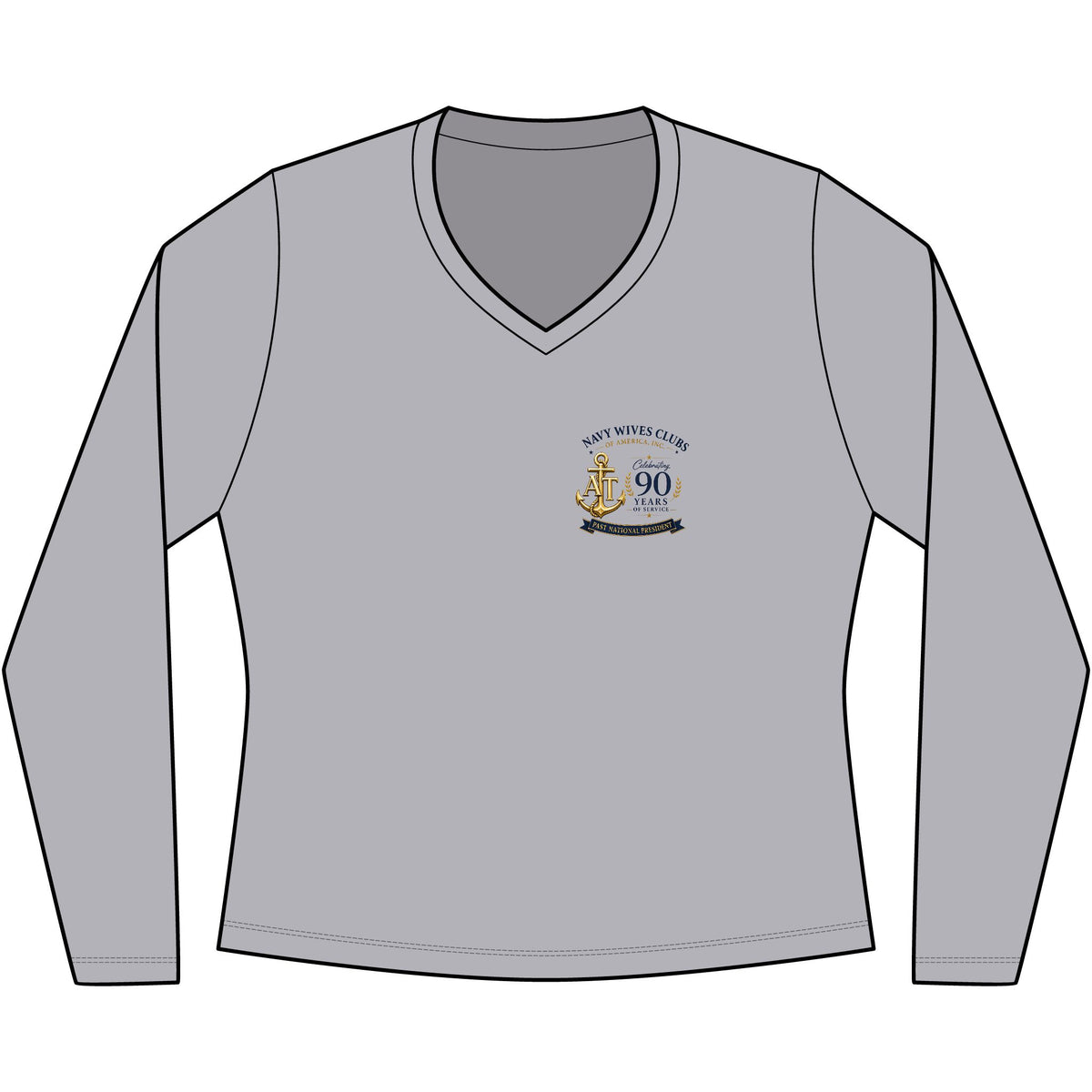 Women's V-Neck Long Sleeve Tee — “I Passed the Gavel” Past National President Nautical Design