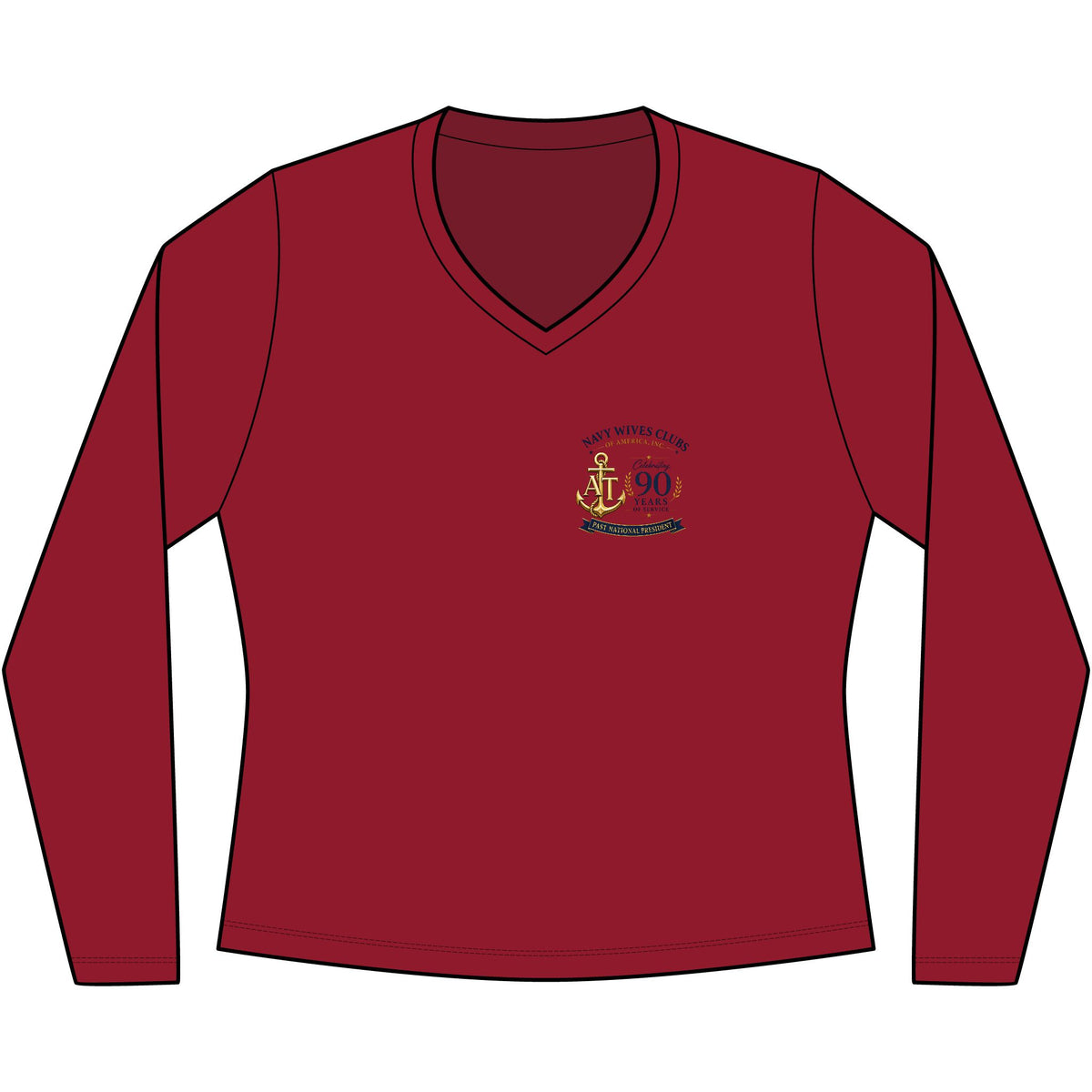 Women's V-Neck Long Sleeve Tee — “I Passed the Gavel” Past National President Nautical Design