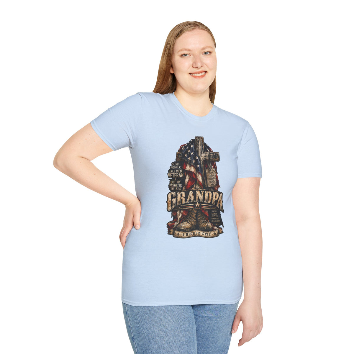 Grandpa Veteran T-Shirt – American Flag Cross Memorial Gift
