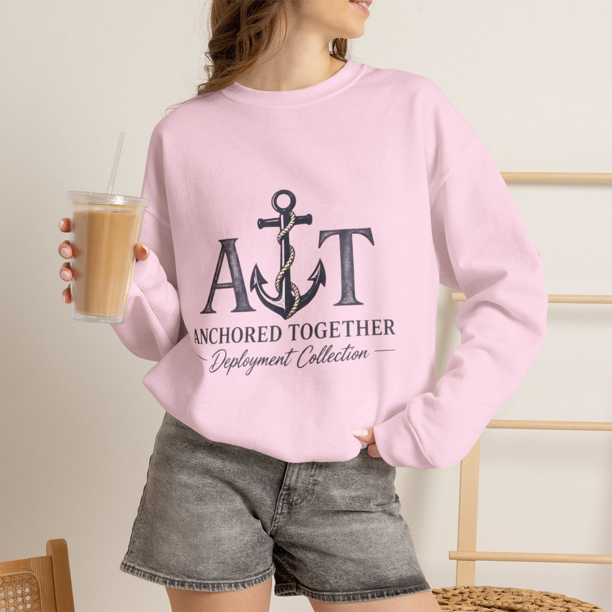 Miles Apart, Anchored Together — Marine Wife Deployment Crewneck Sweatshirt