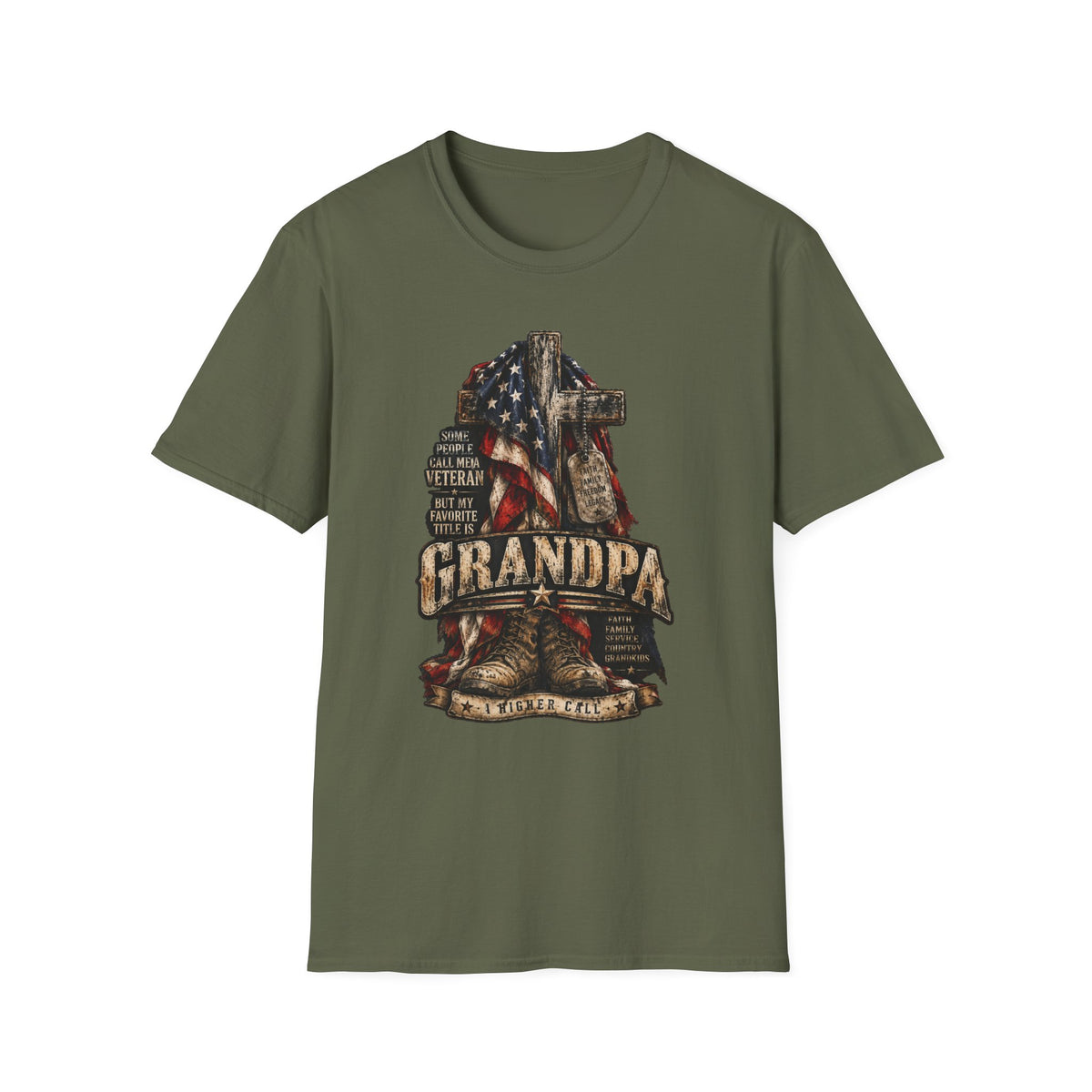 Grandpa Veteran T-Shirt – American Flag Cross Memorial Gift