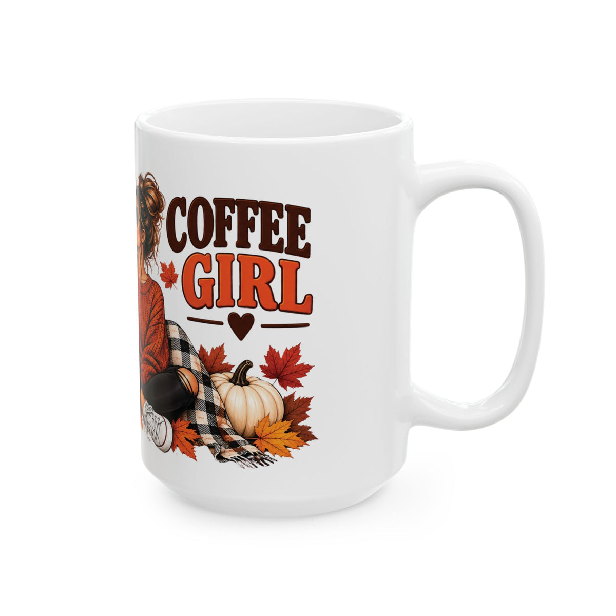 Pumpkin Spice Coffee Mug — Cozy Fall Woman Drinking Coffee (11oz & 15oz)