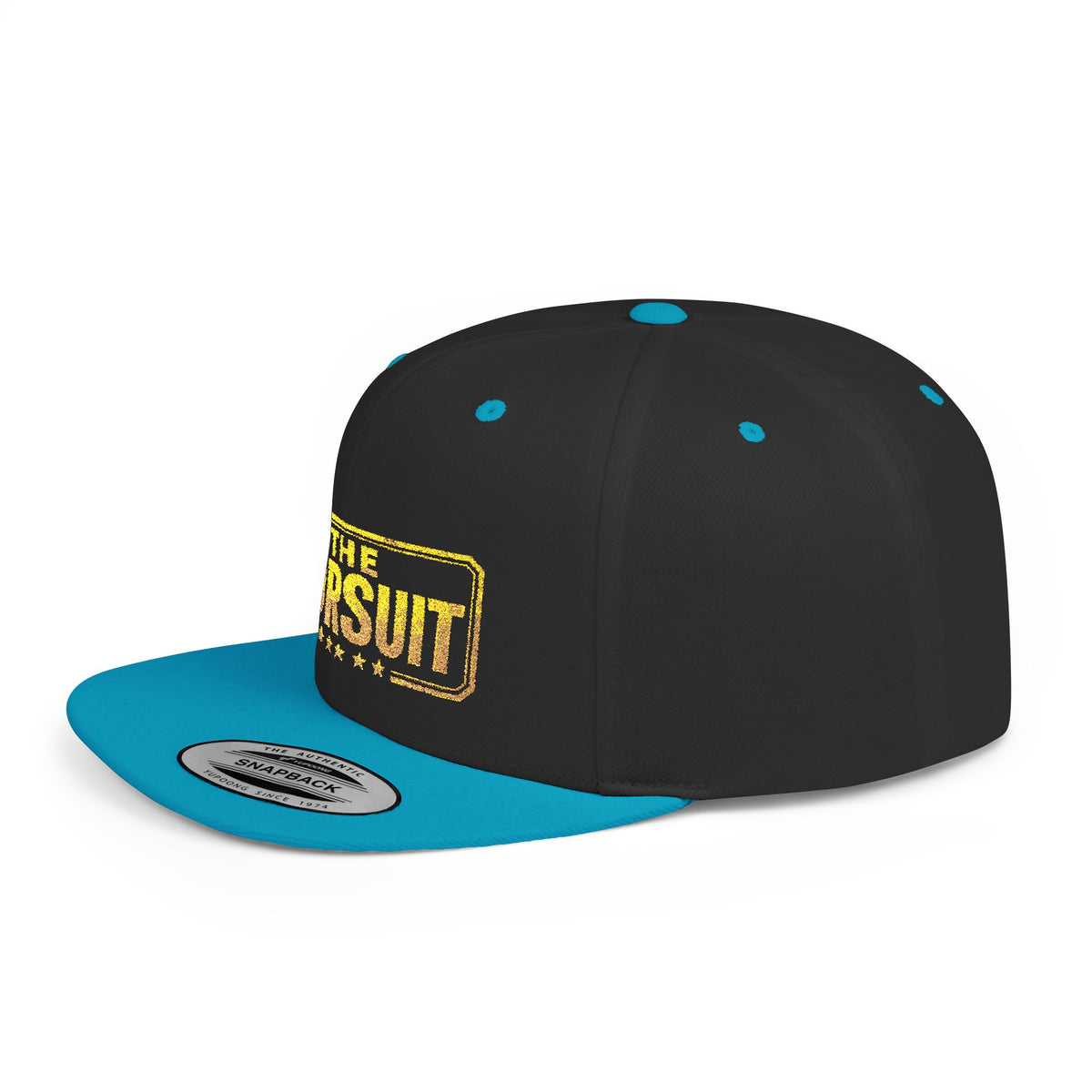 Snapback Hat — "The Pursuit" Gold Logo Flat Bill Cap