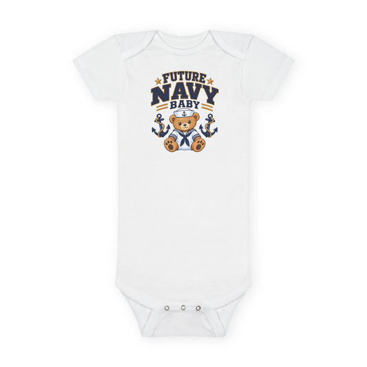 Future Navy Baby Onesie - Cute Teddy Anchor Infant Bodysuit