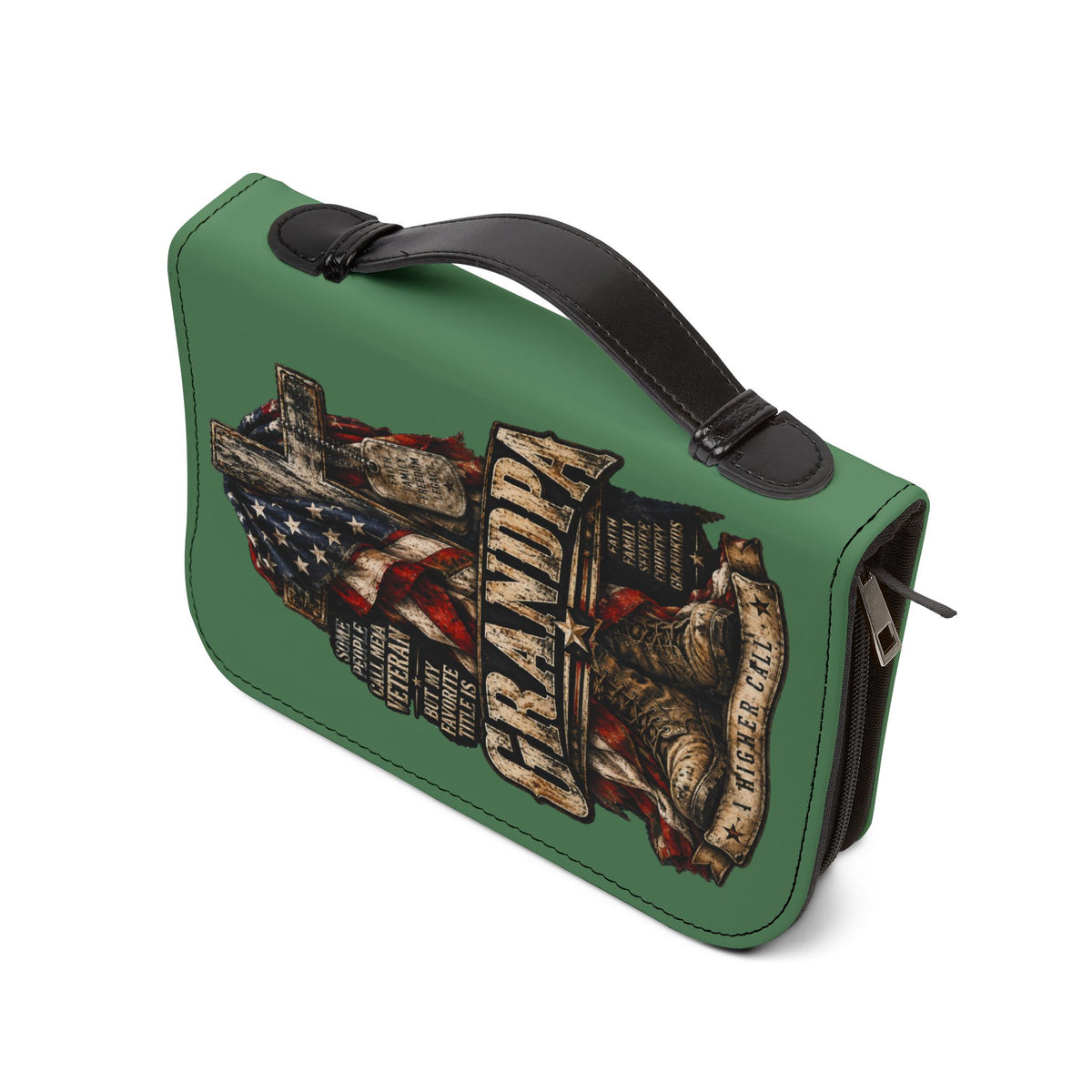 Bible Cover - "Working for Christ" / Grandpa Veteran Cross Zippered Bible Case