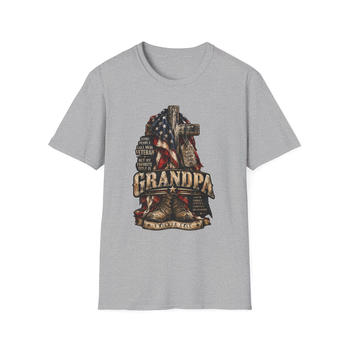 Grandpa Veteran T-Shirt – American Flag Cross Memorial Gift